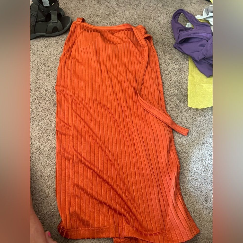 Club monaco orange ribbed wrap maxi skirt small